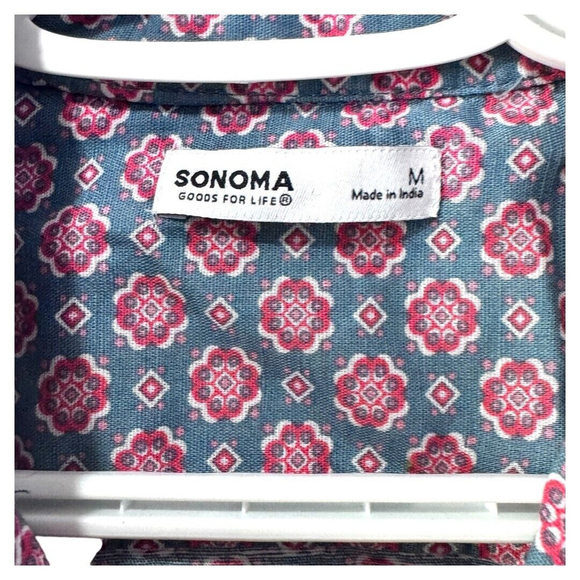 Sonoma Shirt Mens Size M Blue Collared Short Sleeve Button Up Linen Blend - Picture 3 of 5